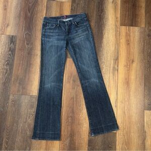7 For All Mankind Women’s Low Rise Dark Wash Bootcut Pink Accents Sz 28